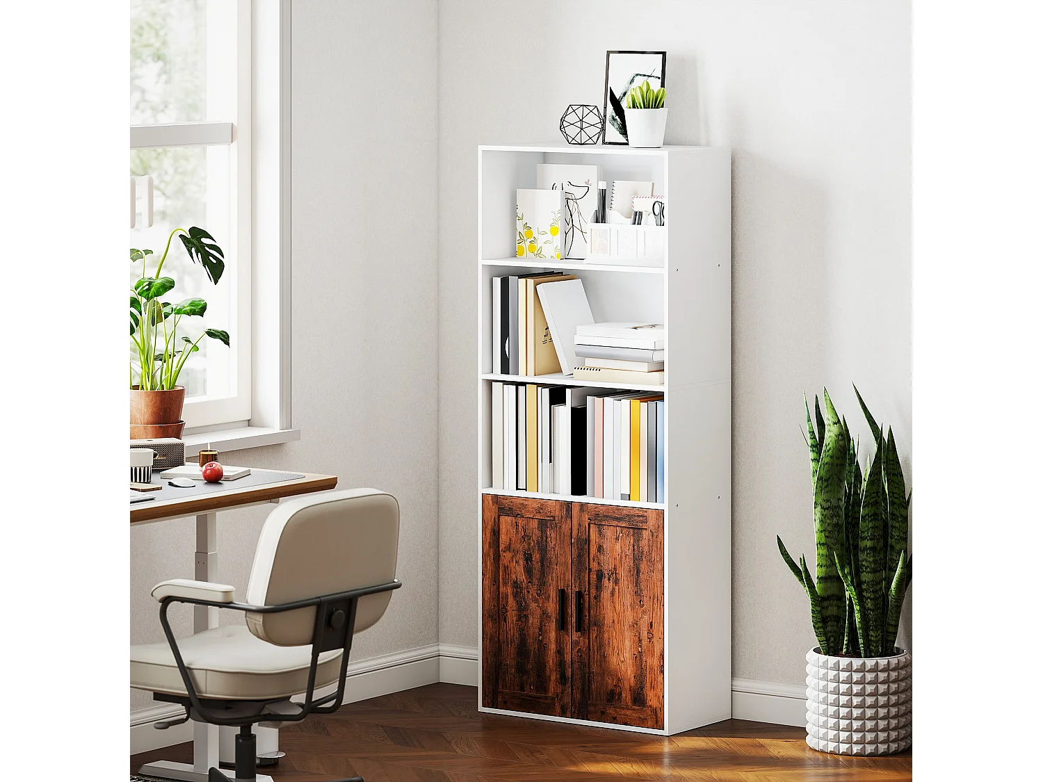 Selofi Rustic Brown 5 Tier Bookcase with Adjustable Shelves