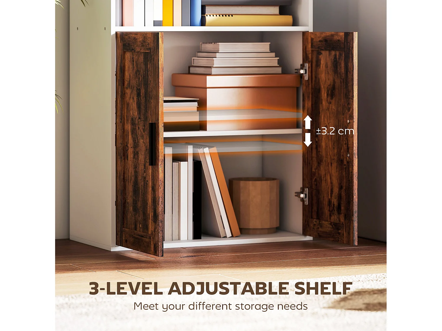 Selofi Rustic Brown 5 Tier Bookcase with Adjustable Shelves