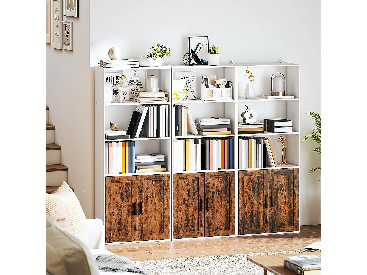 Selofi Rustic Brown 5 Tier Bookcase with Adjustable Shelves