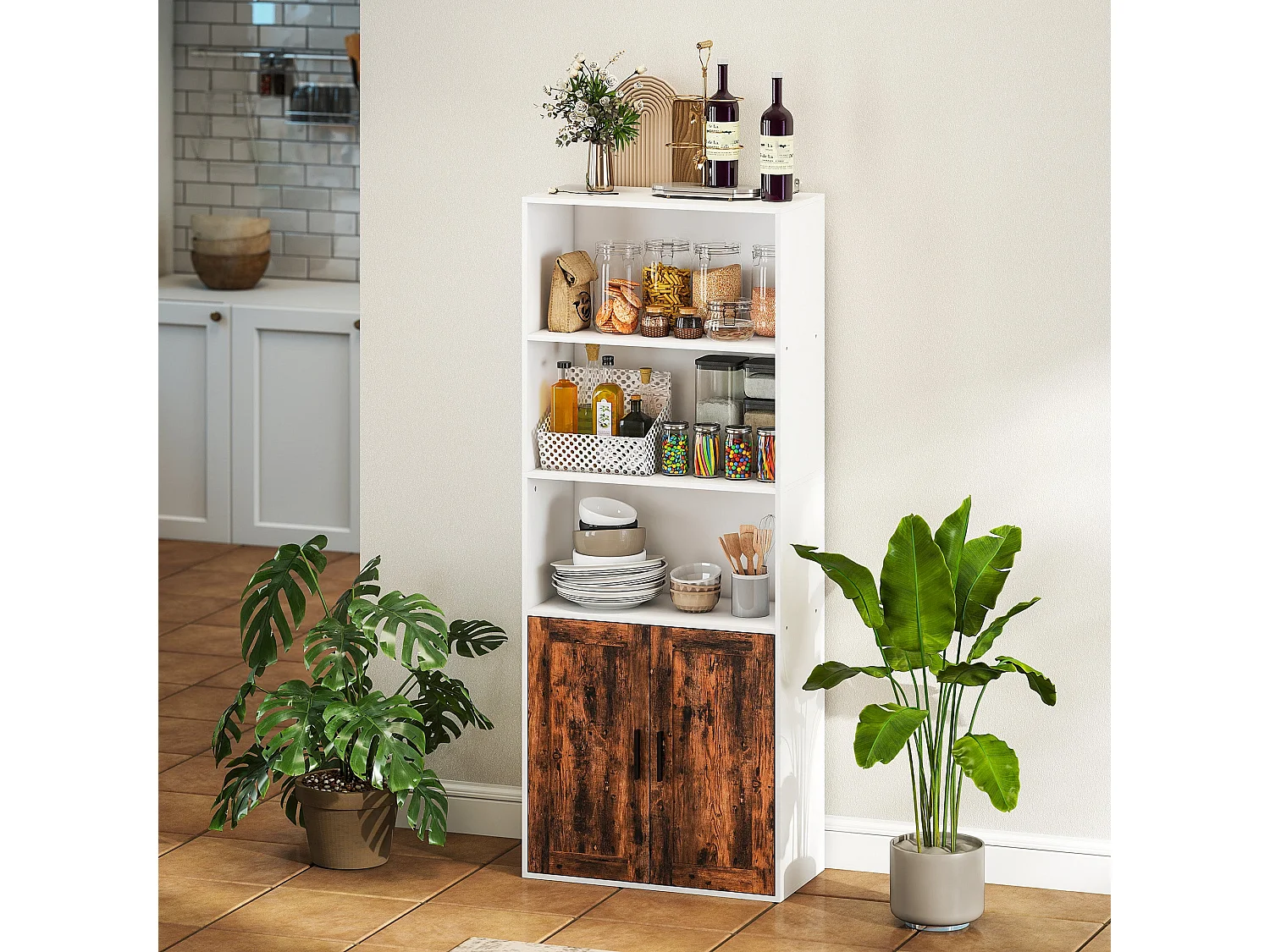 Selofi Rustic Brown 5 Tier Bookcase with Adjustable Shelves