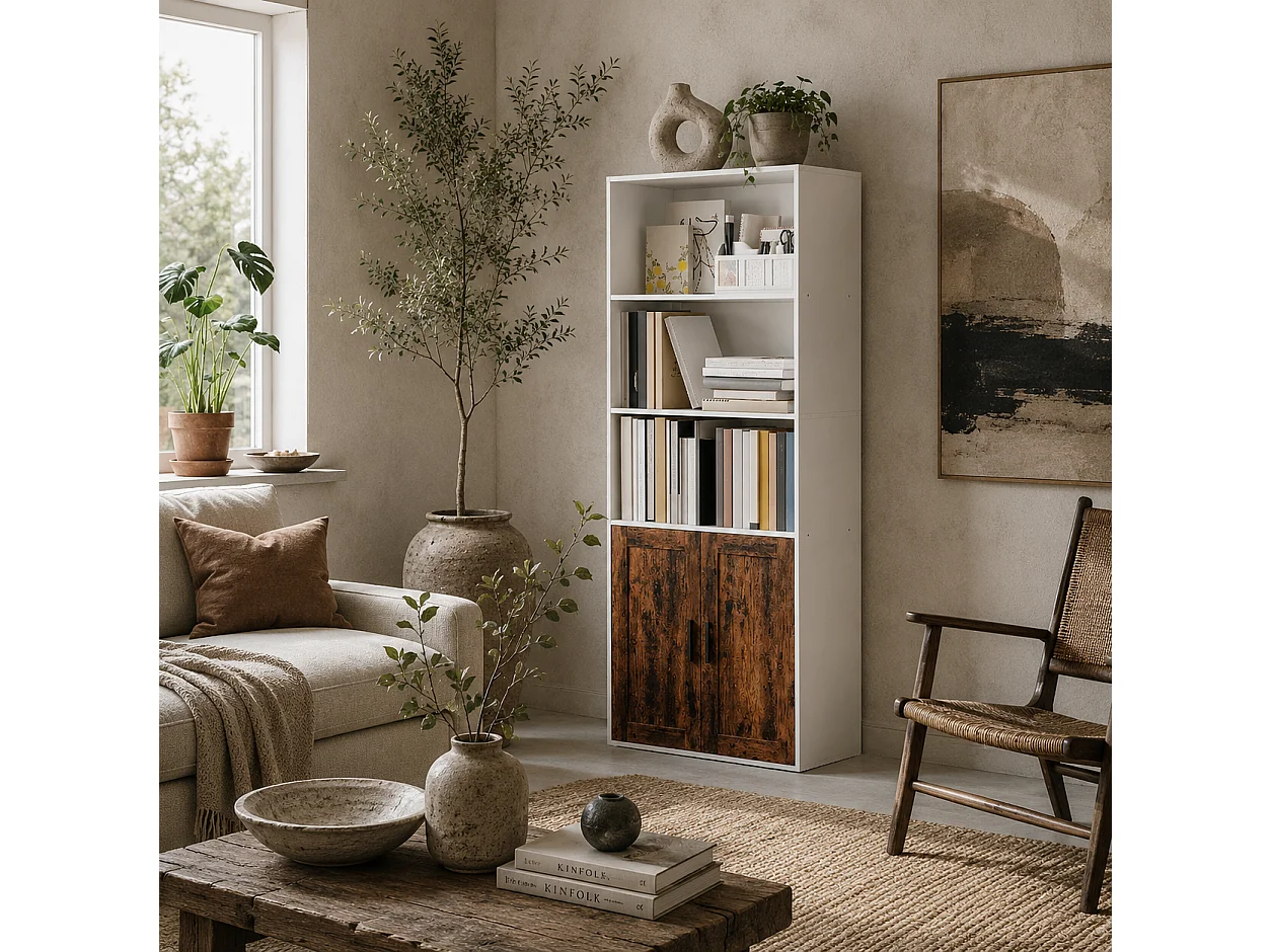 Selofi Rustic Brown 5 Tier Bookcase with Adjustable Shelves