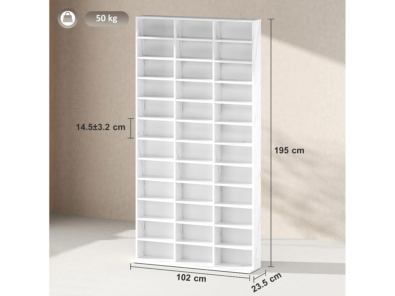 Somole Tano Marble Effect MDF Adjustable CD Storage Cabinet 102 x 195cm