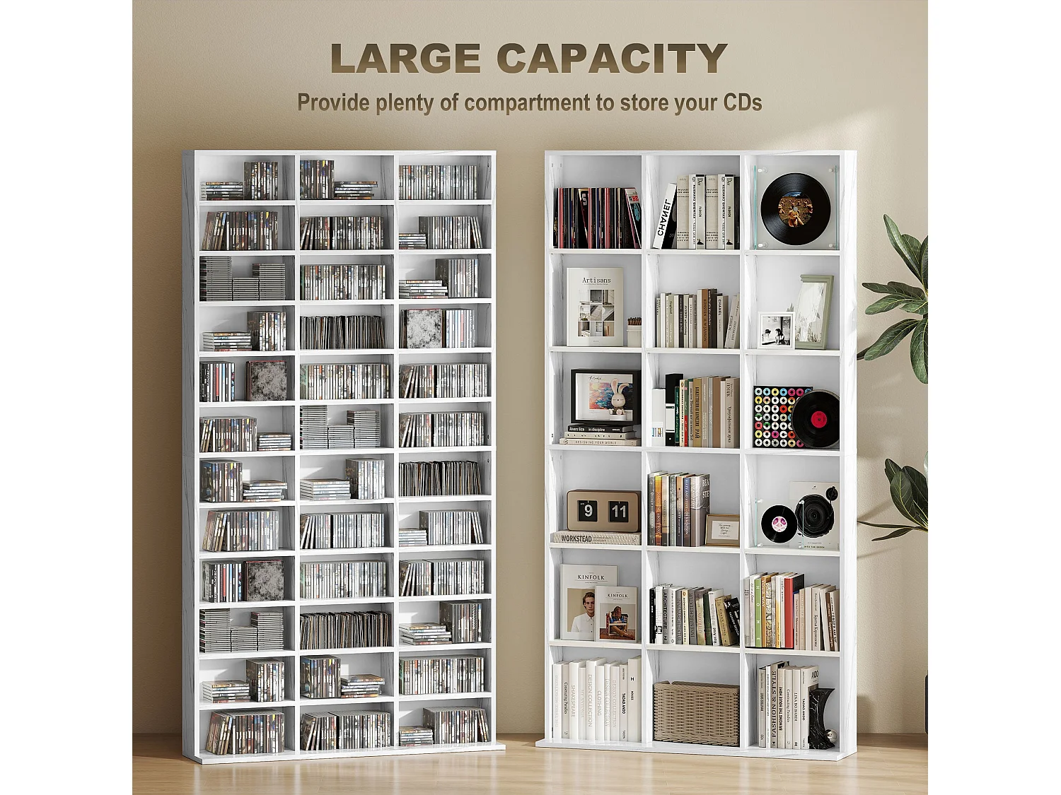 Somole Tano Marble Effect MDF Adjustable CD Storage Cabinet 102 x 195cm
