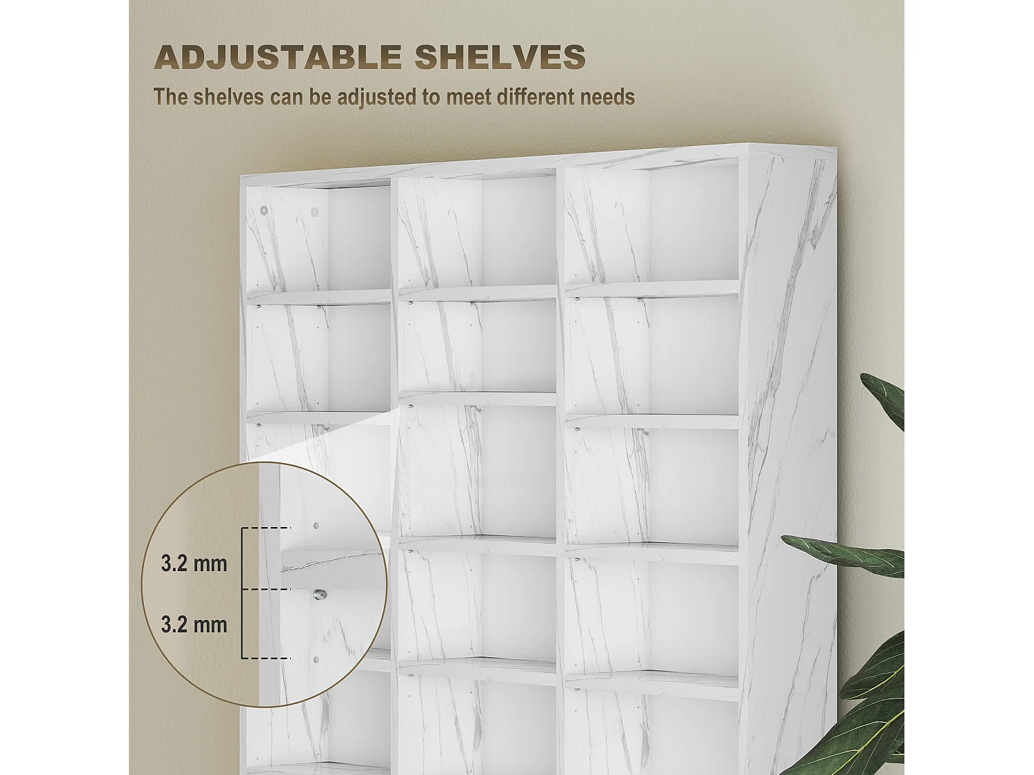 Somole Tano Marble Effect MDF Adjustable CD Storage Cabinet 102 x 195cm