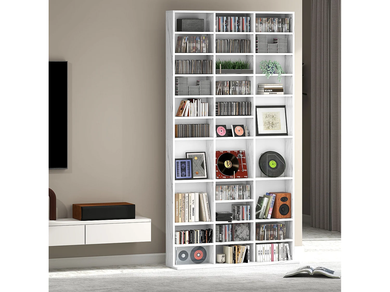 Somole Tano Marble Effect MDF Adjustable CD Storage Cabinet 102 x 195cm