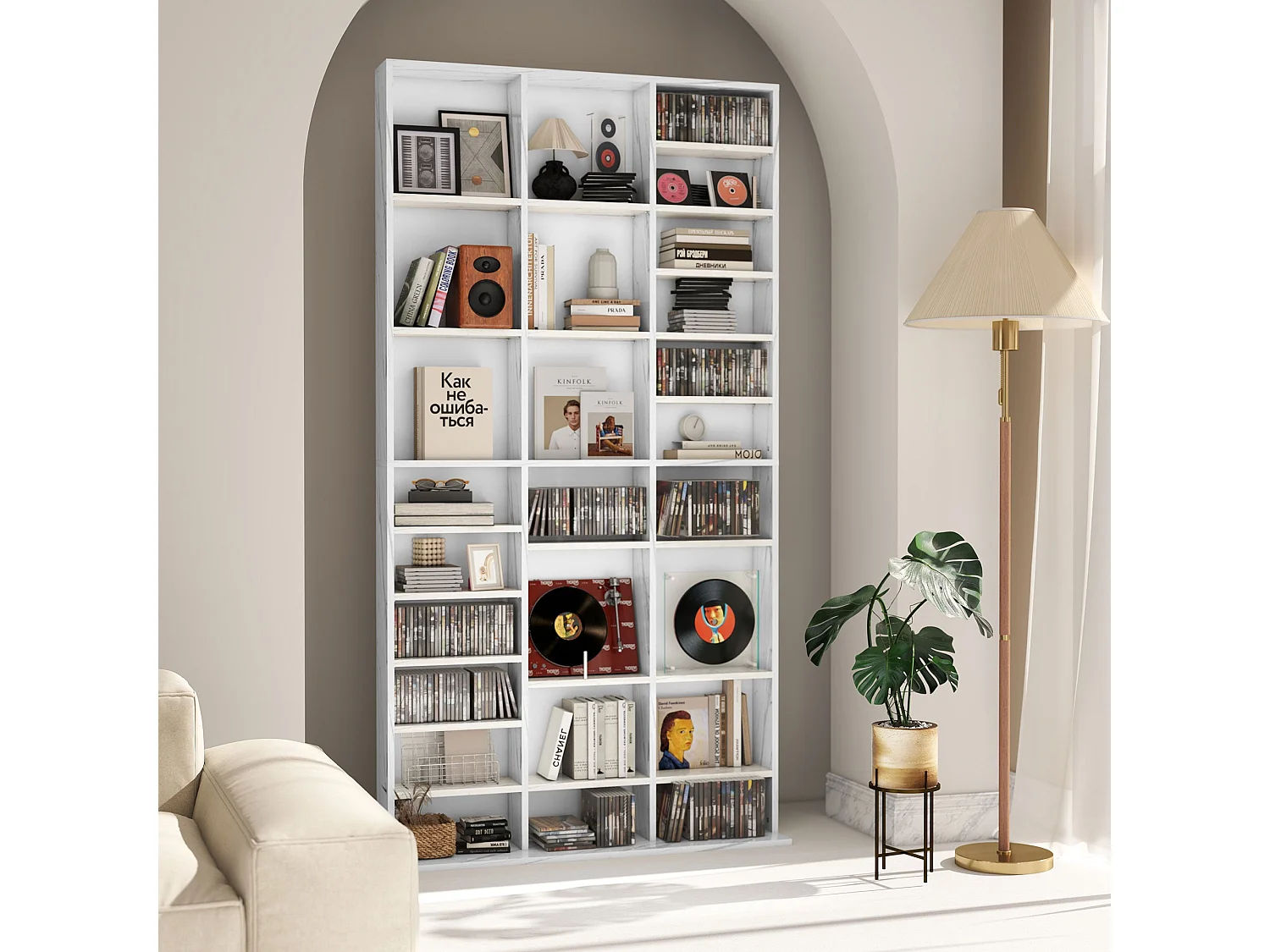 Somole Tano Marble Effect MDF Adjustable CD Storage Cabinet 102 x 195cm