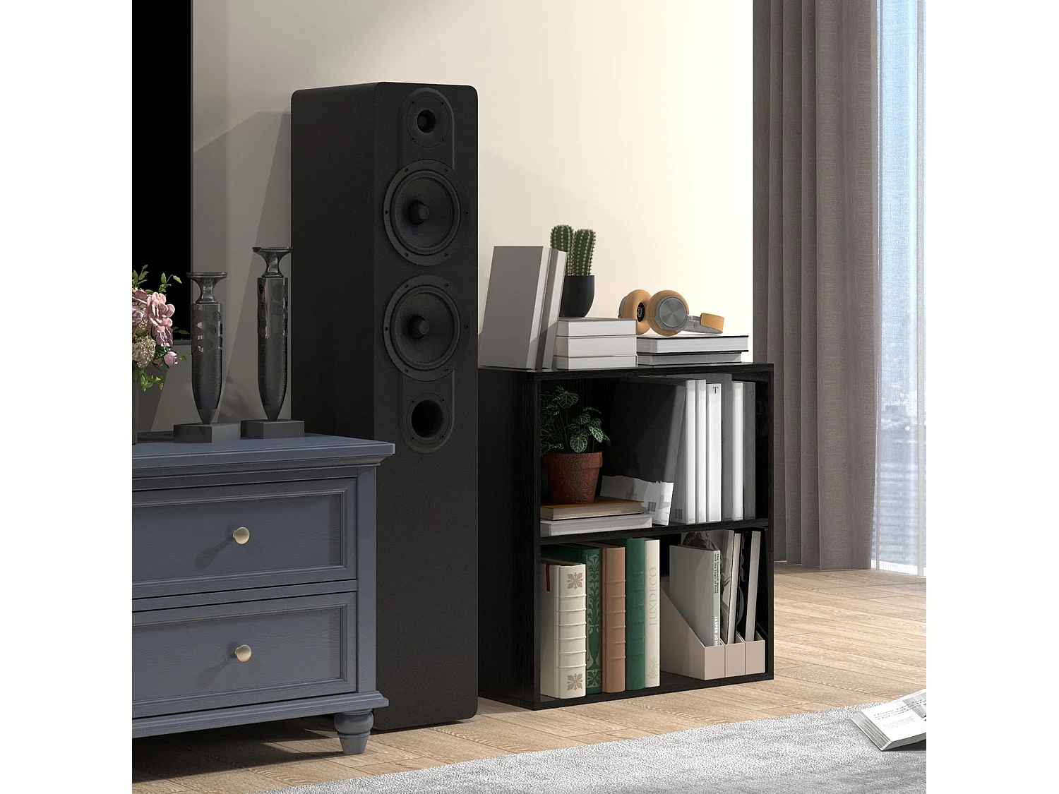 Rokepa Black 2 Tier Bookcase Adjustable Shelf Melamine Finish