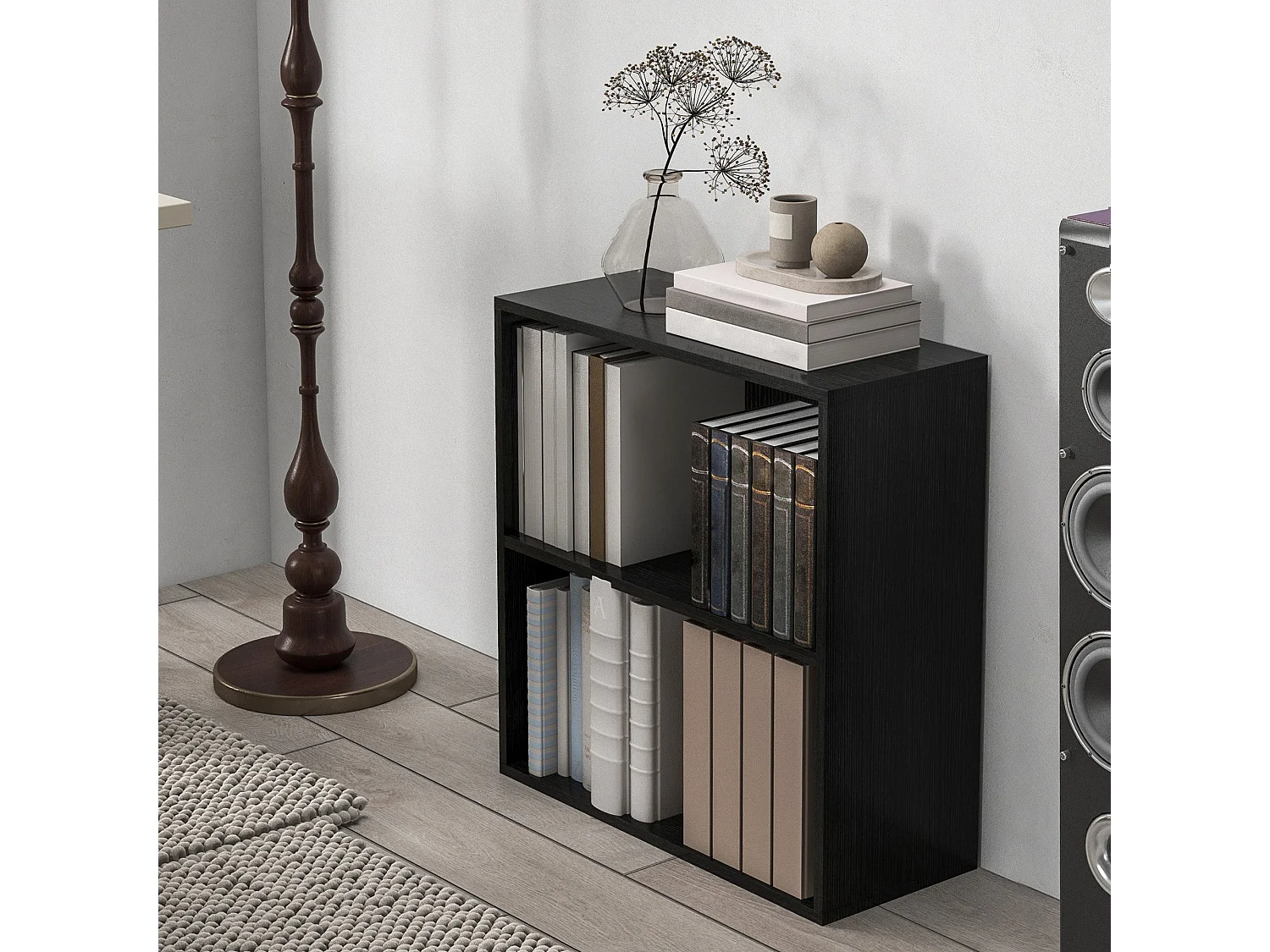 Rokepa Black 2 Tier Bookcase Adjustable Shelf Melamine Finish