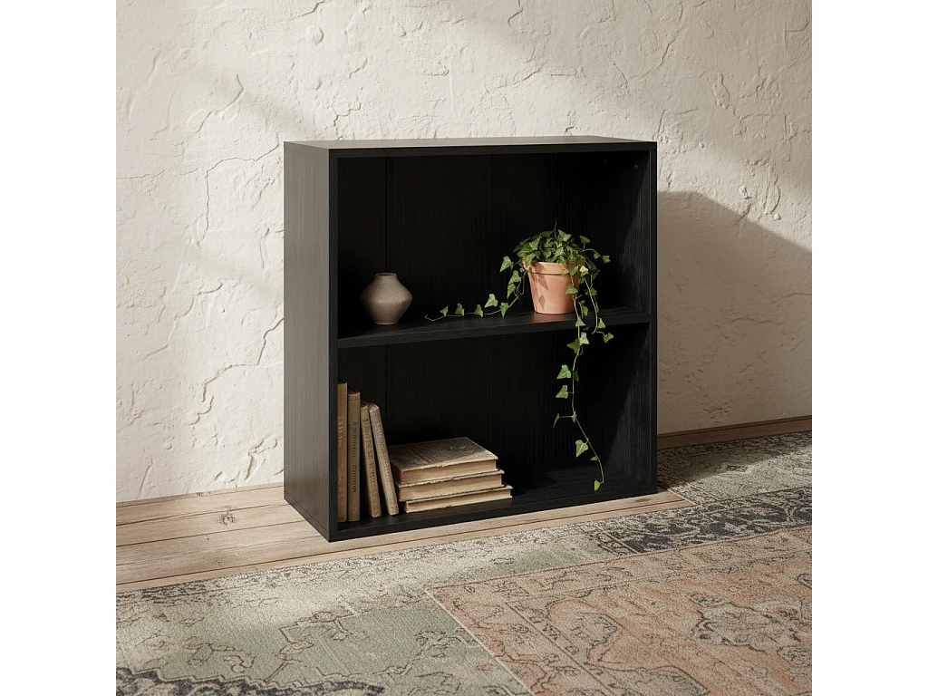 Rokepa Black 2 Tier Bookcase Adjustable Shelf Melamine Finish