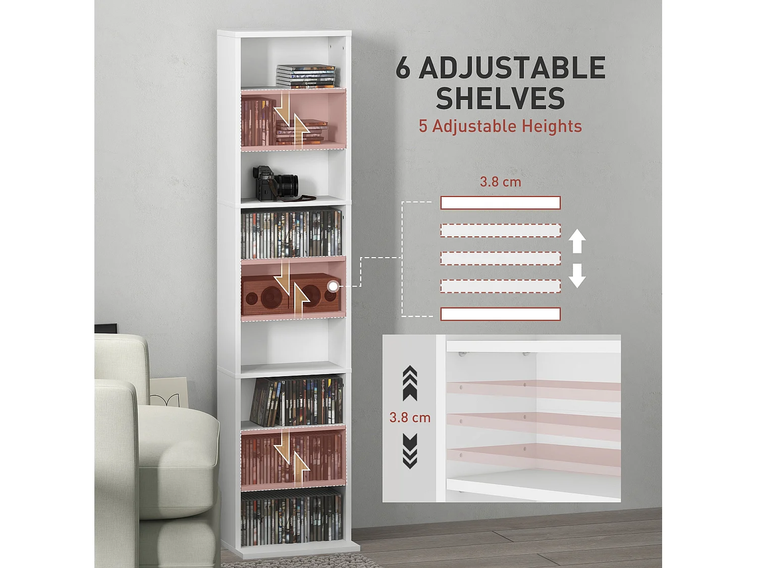 Sovimora Narrow White CD Storage Unit 260 Disc Capacity