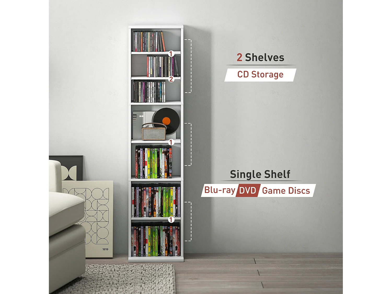 Sovimora Narrow White CD Storage Unit 260 Disc Capacity