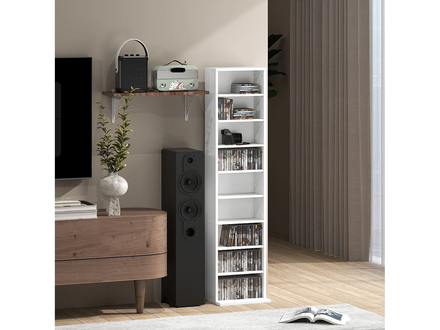 Sovimora Narrow White CD Storage Unit 260 Disc Capacity