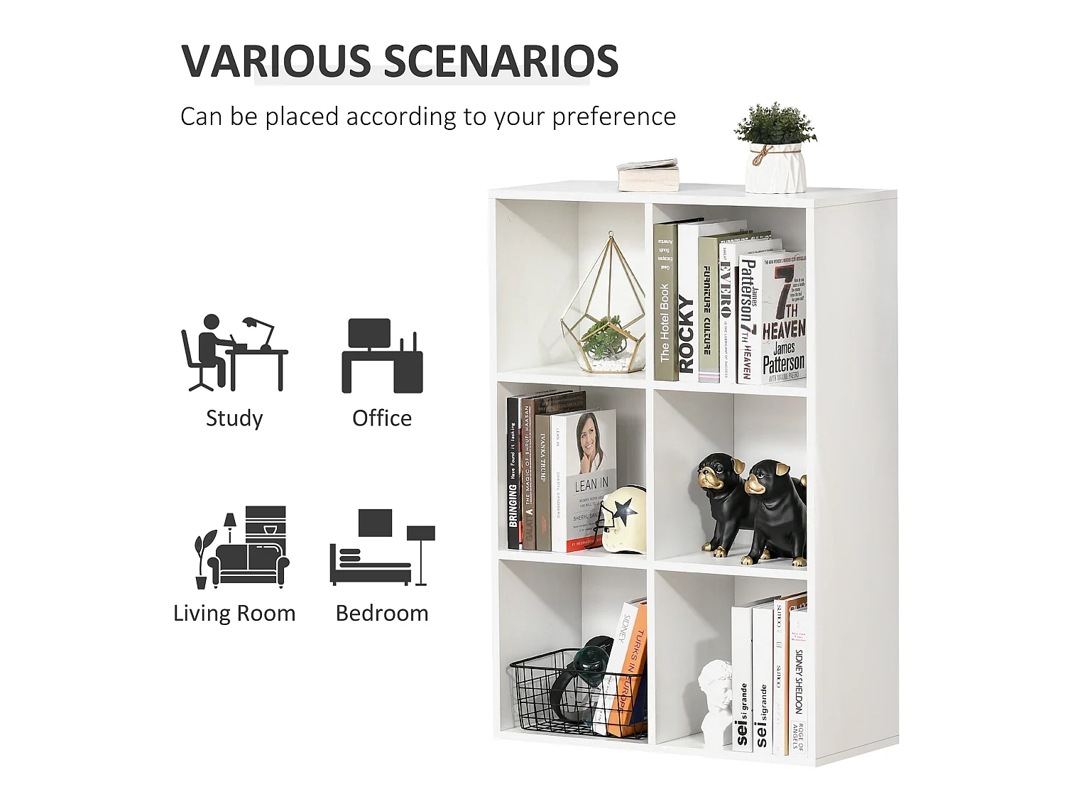 Veniha Nozi 6 Cube White Wood Effect Storage Bookcase