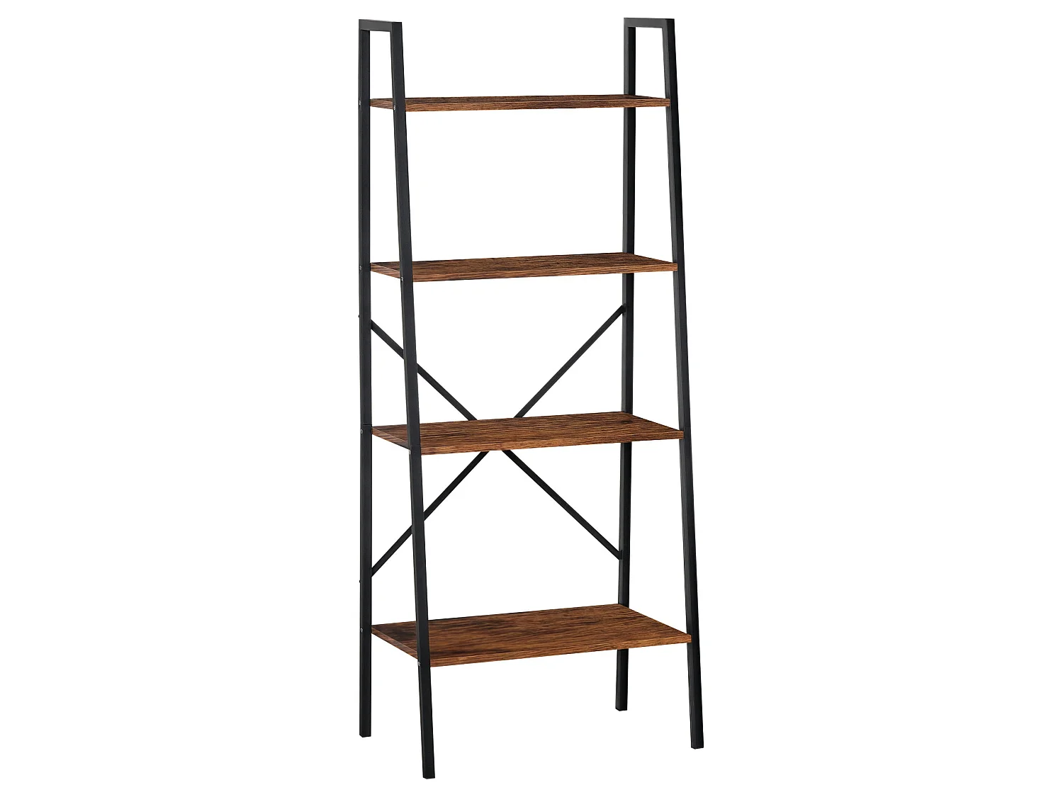 Tanile 4 Tier Ladder Bookshelf Rustic Brown MDF Shelves Black Steel Frame