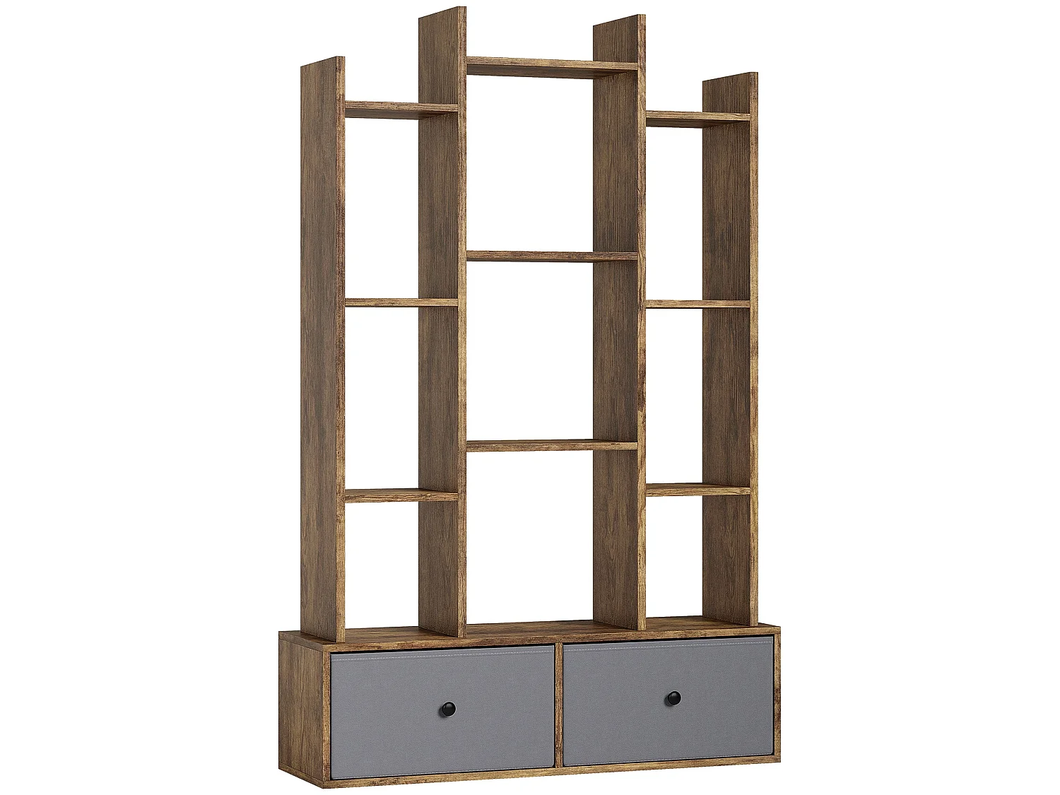 Nero Rustic Brown 12 Compartment Storage Unit with 2 Fabric Drawers