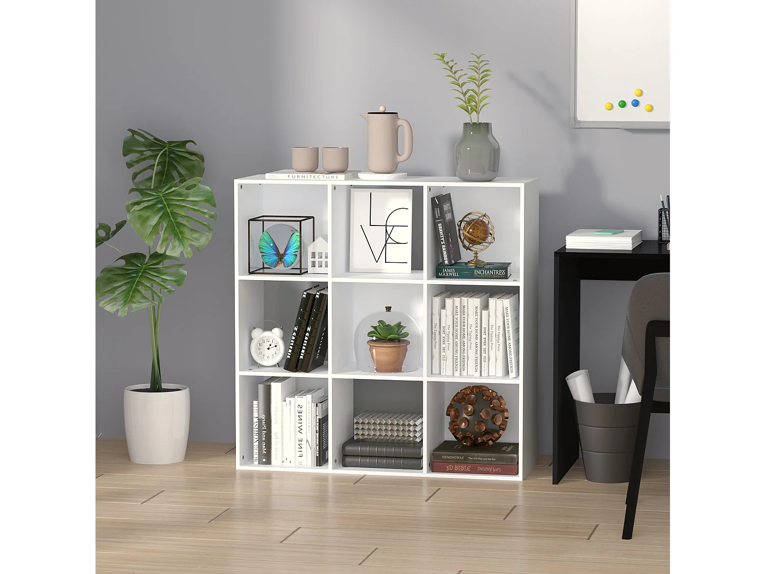 Zido Wood White 3 Tier 9 Cube Storage Bookcase
