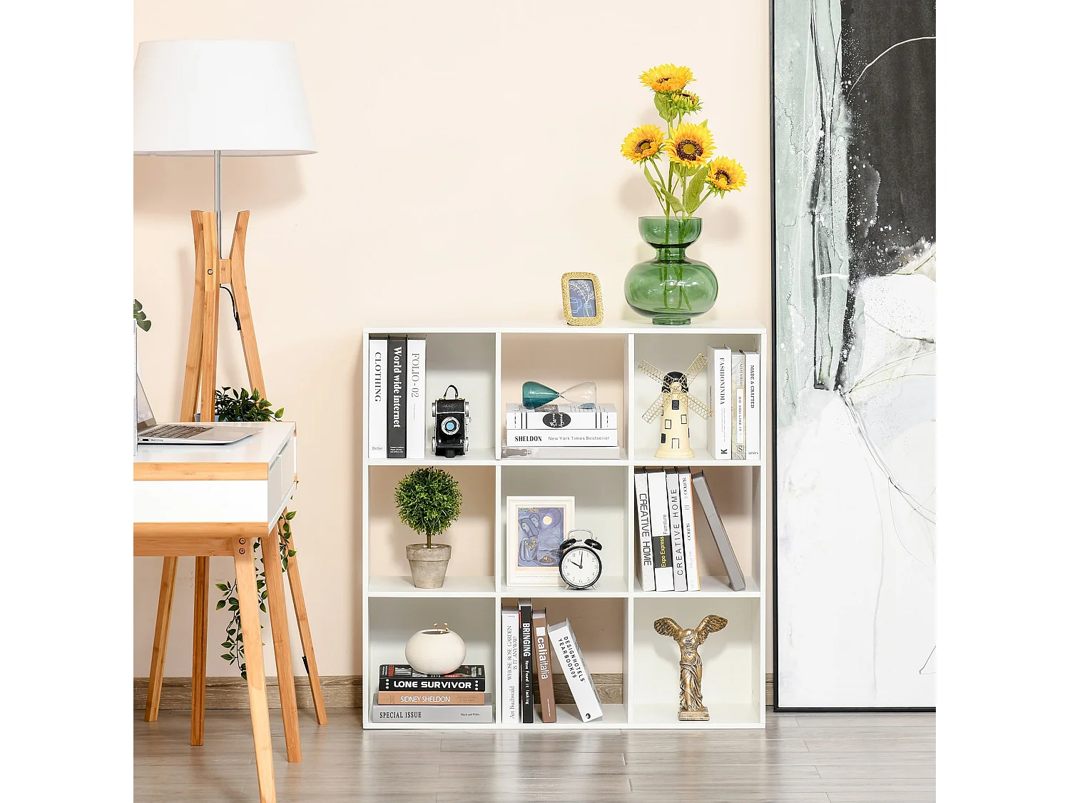 Zido Wood White 3 Tier 9 Cube Storage Bookcase