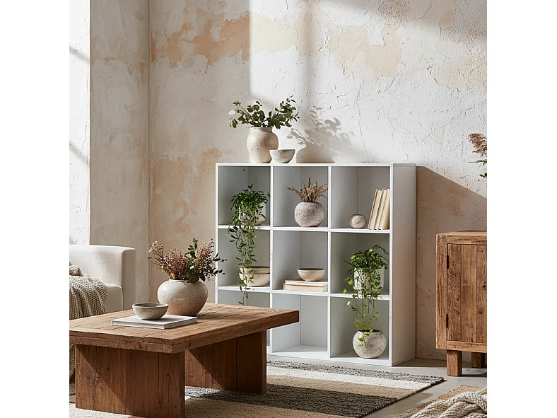 Zido Wood White 3 Tier 9 Cube Storage Bookcase