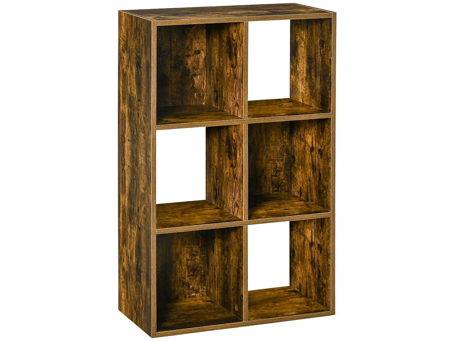Mara Rustic Brown Industrial 6 Compartment Freestanding Bookcase
