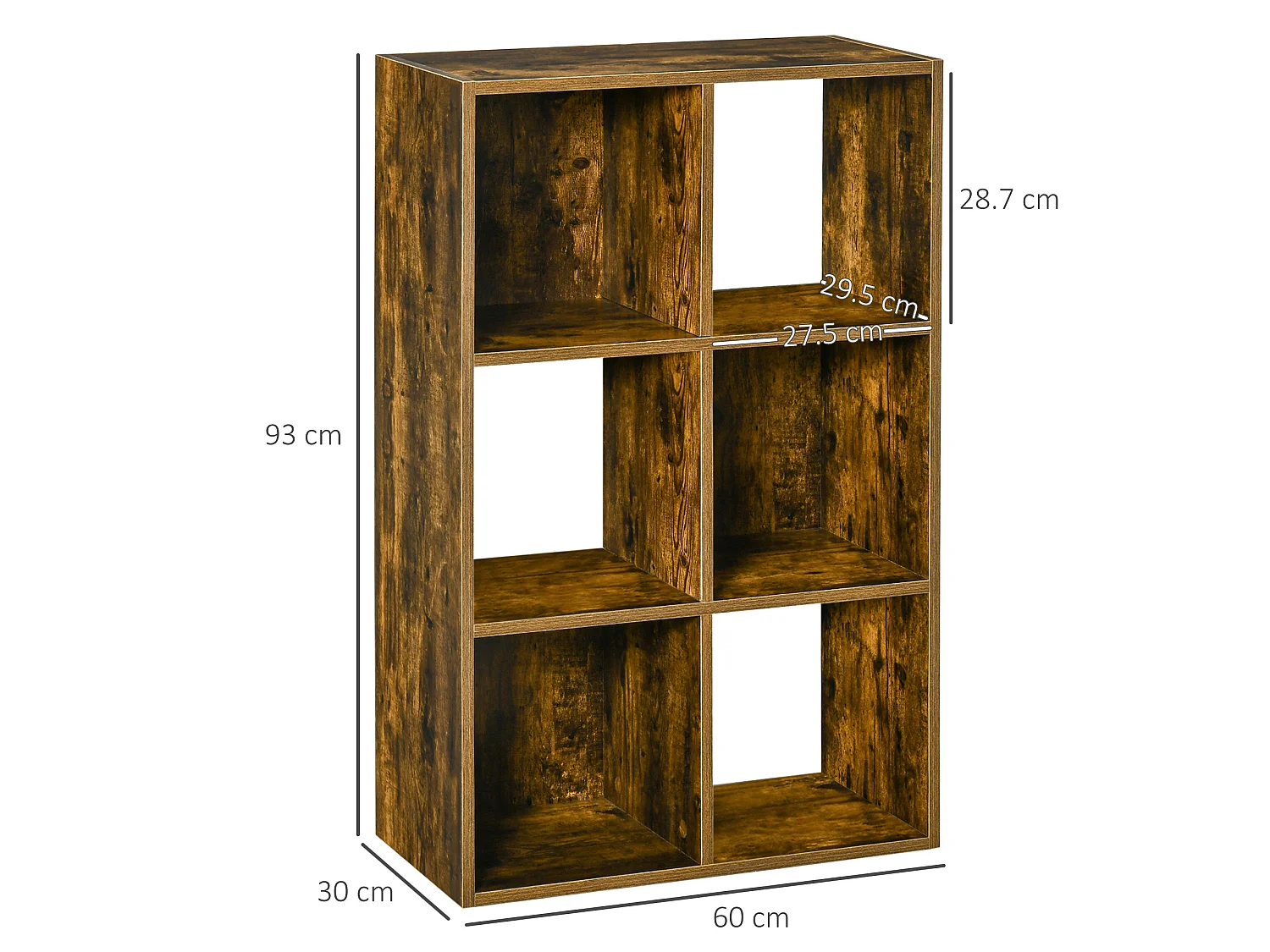 Mara Rustic Brown Industrial 6 Compartment Freestanding Bookcase