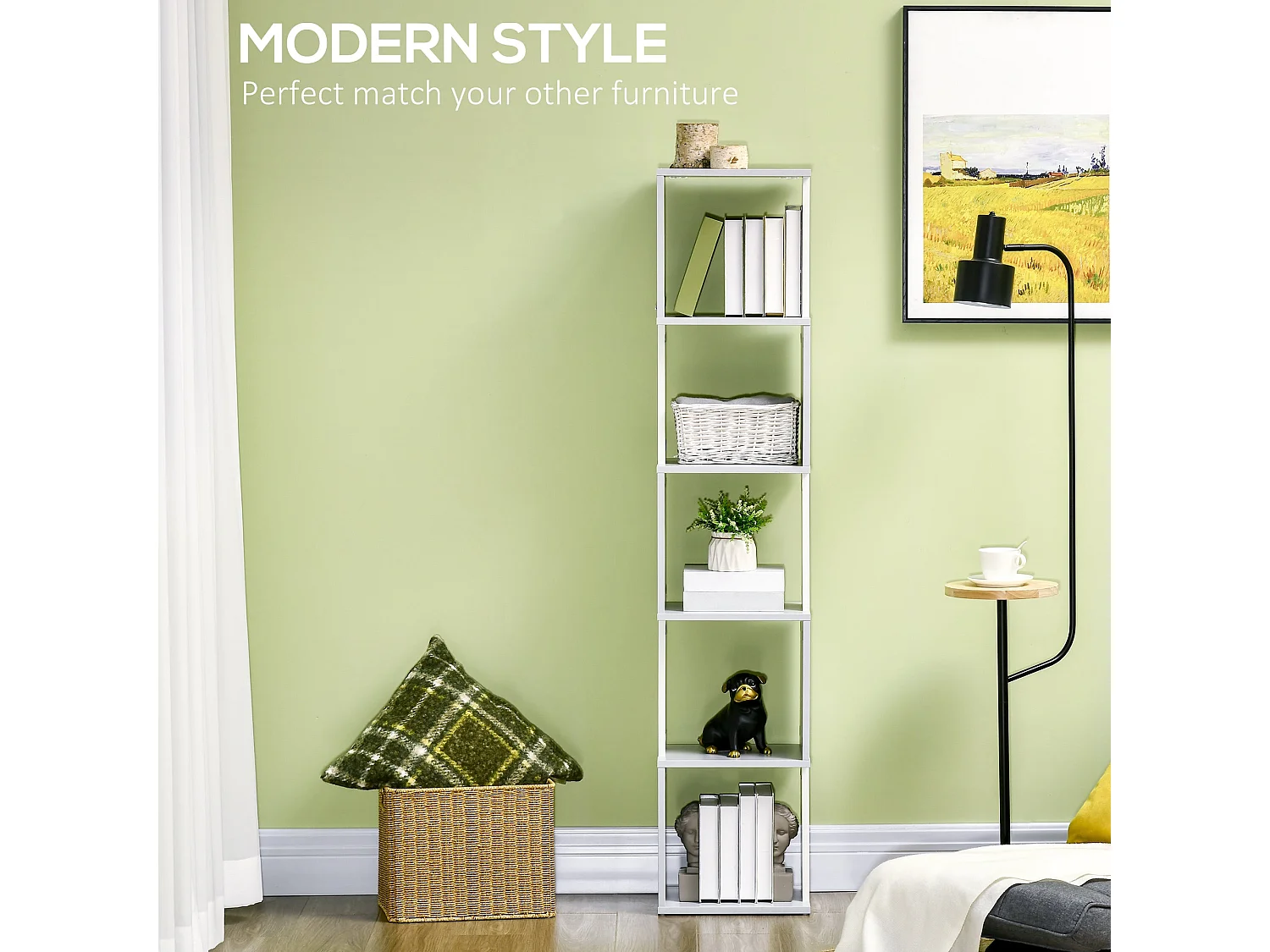 Ziva Wood 5 Tier Freestanding Bookcase White and Light Grey