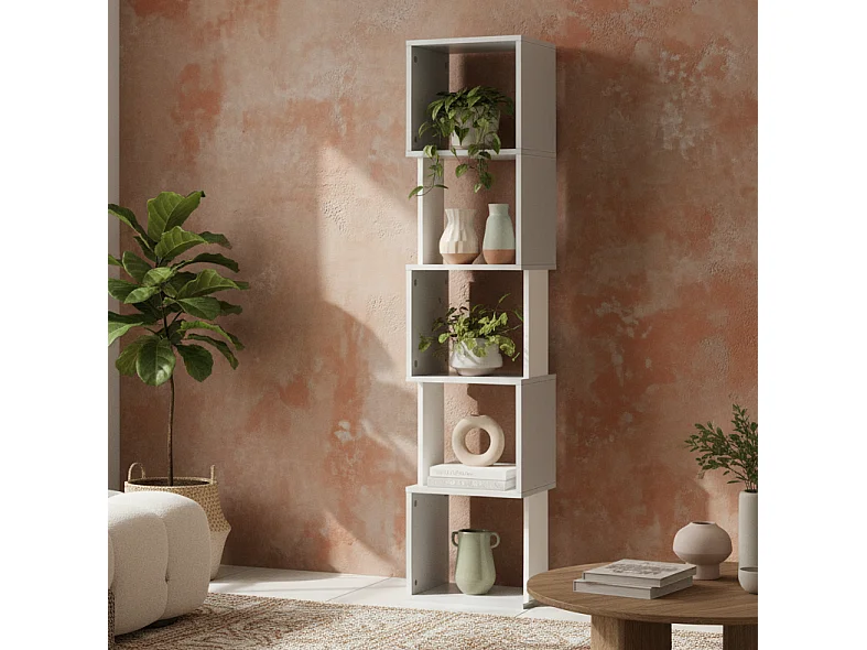 Ziva Wood 5 Tier Freestanding Bookcase White and Light Grey