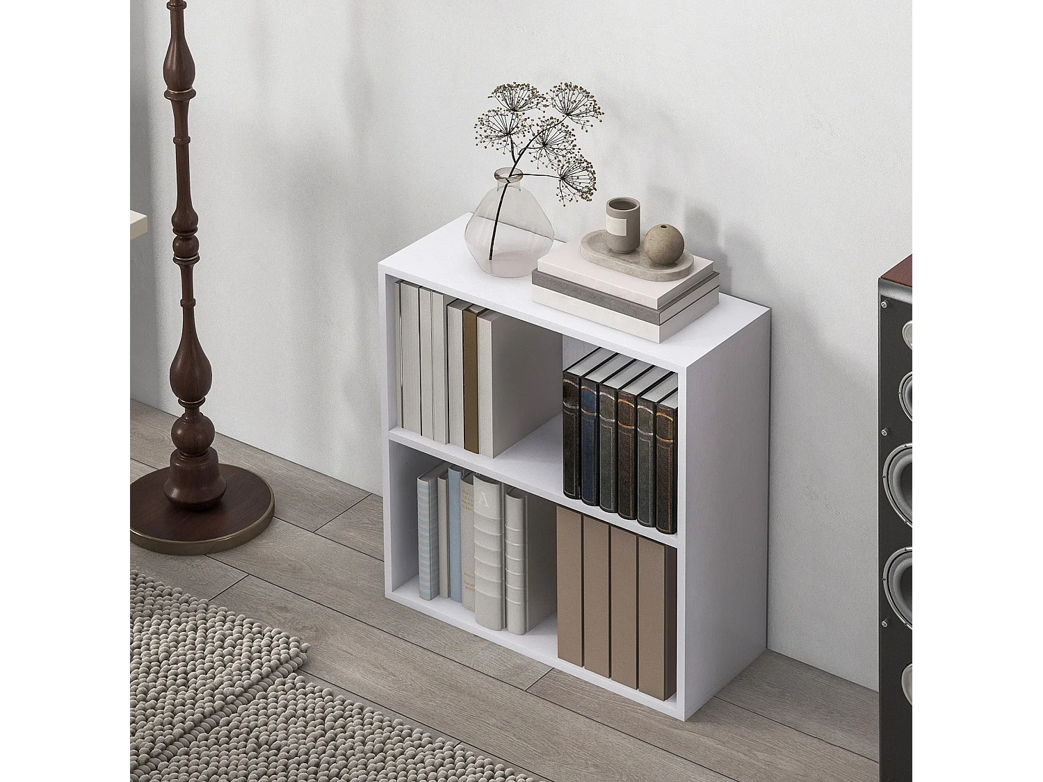 Ralafi Wood White 2 Tier Bookcase with Adjustable Shelf Particleboard