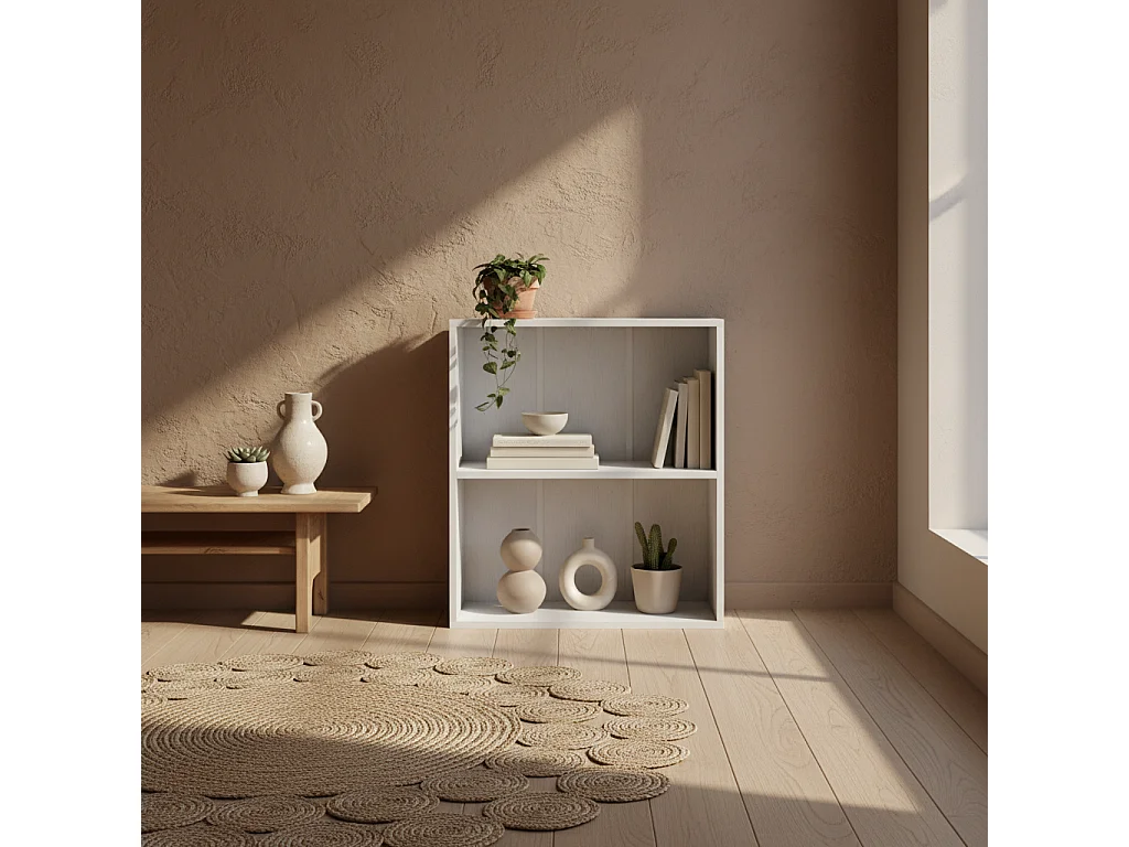 Ralafi Wood White 2 Tier Bookcase with Adjustable Shelf Particleboard