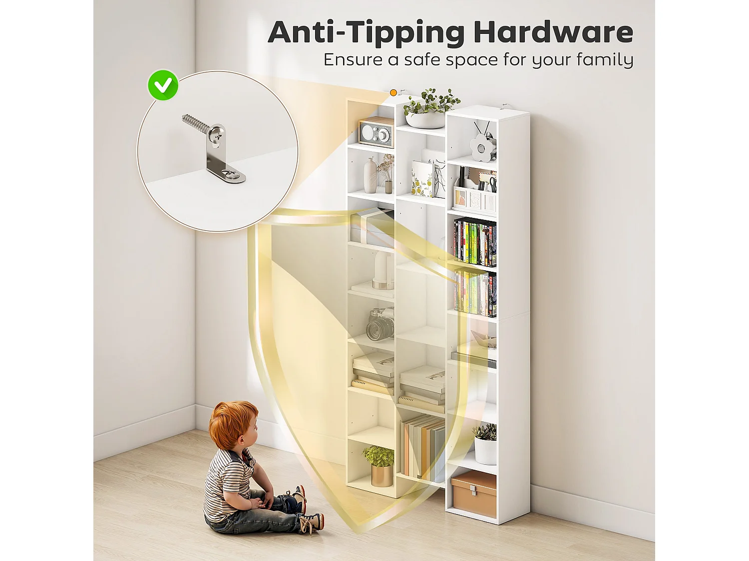 Elpa 21 Compartment White Bookcase Slim Architectural Storage