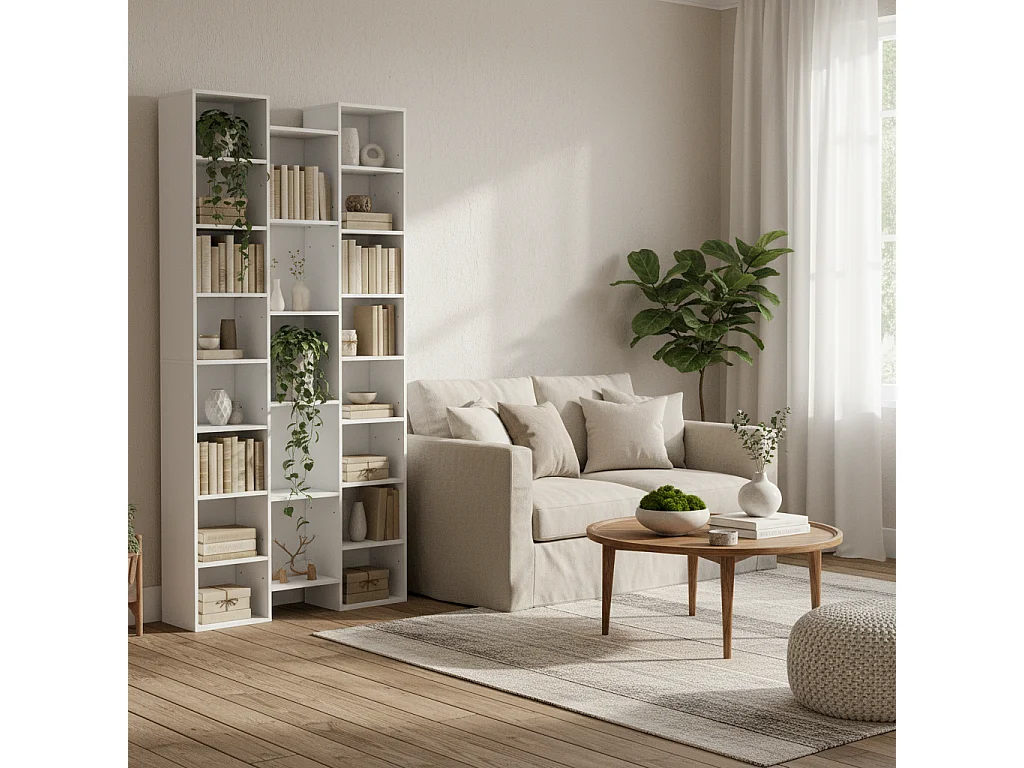 Elpa 21 Compartment White Bookcase Slim Architectural Storage