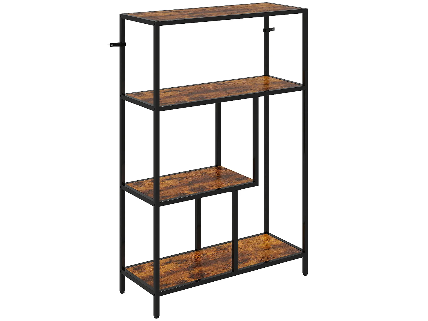Modisu Rustic Brown 4 Tier Open Bookcase Industrial Metal Frame