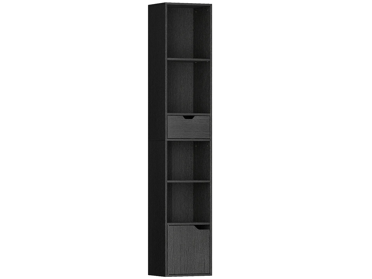 Nota Tall Narrow 6 Tier Bookcase Black with Drawer and Door