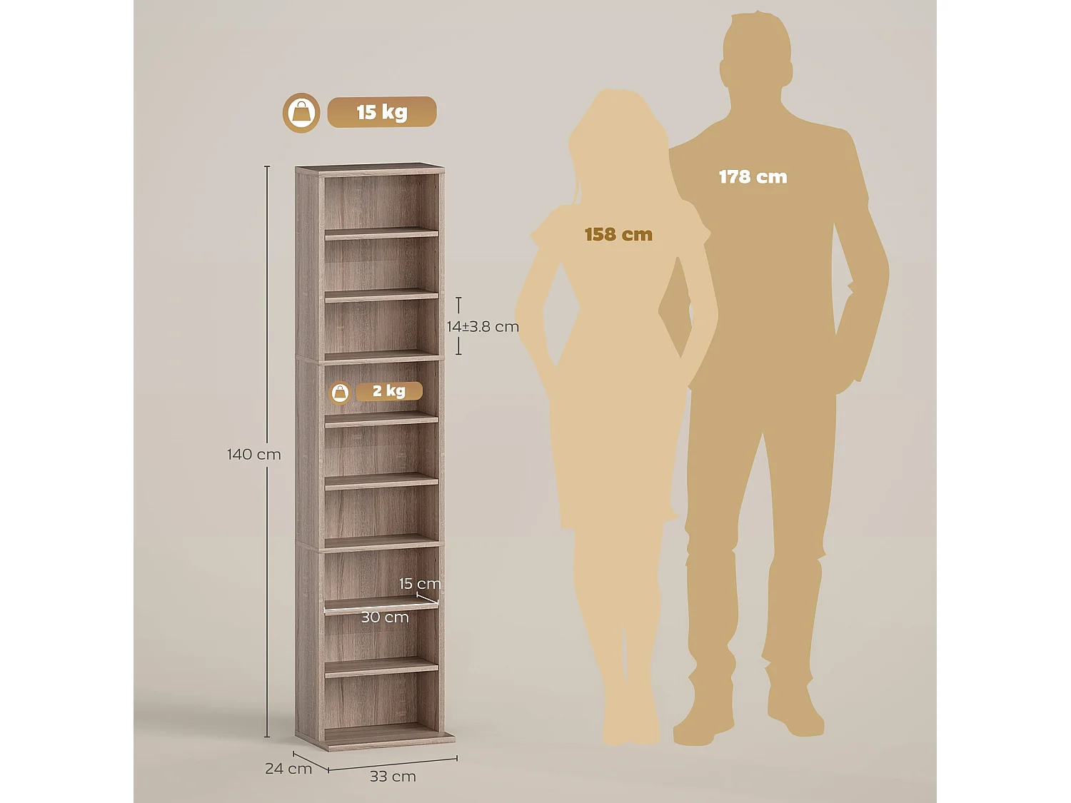 Lere 140cm Narrow Wooden Storage Shelf Natural Finish