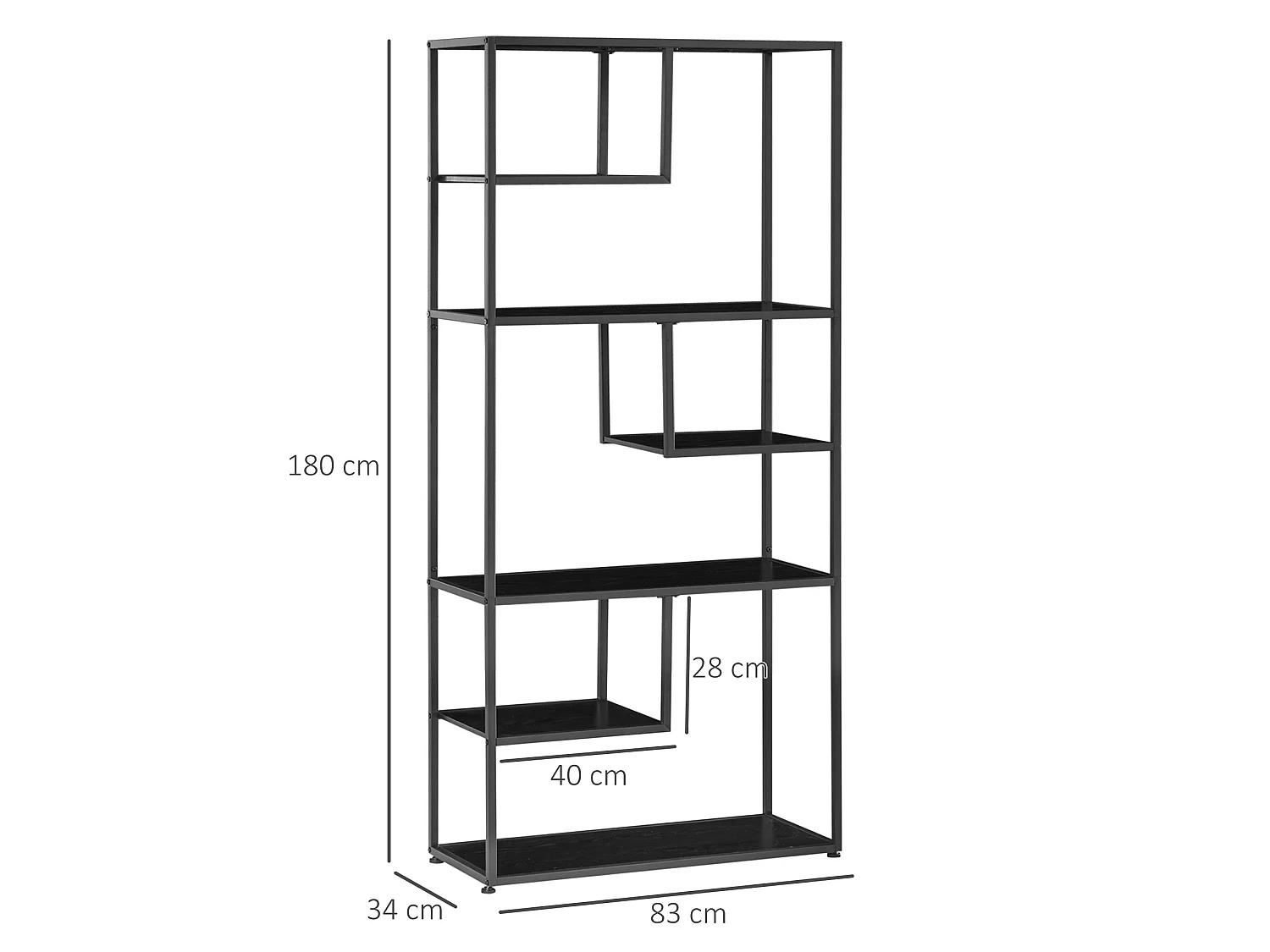 Eldora Metal Black 7 Tier Industrial Display Bookcase 83x34x180cm