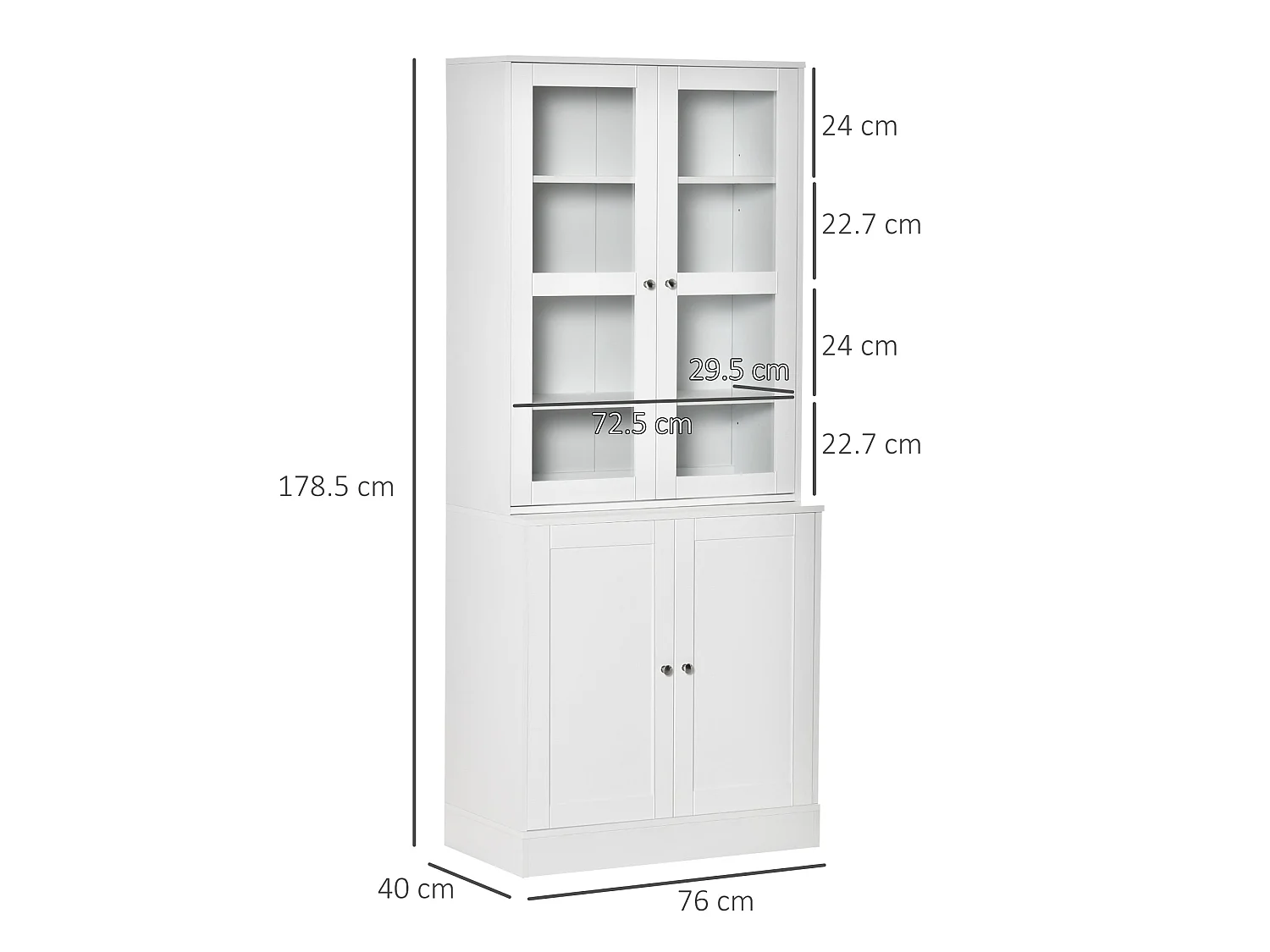Mola Colu White Wood and Glass Display Bookcase Adjustable Shelves Glass Doors