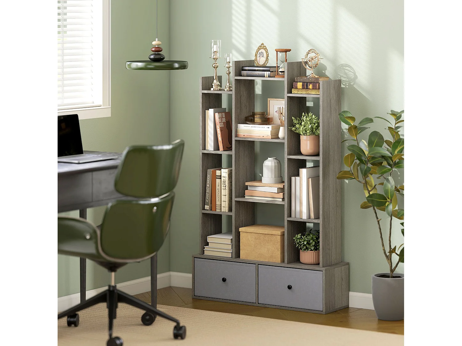 Rive Keba 12 Compartment Graphite Wood Effect Storage Unit with 2 Drawers