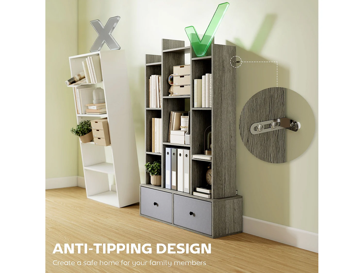 Rive Keba 12 Compartment Graphite Wood Effect Storage Unit with 2 Drawers