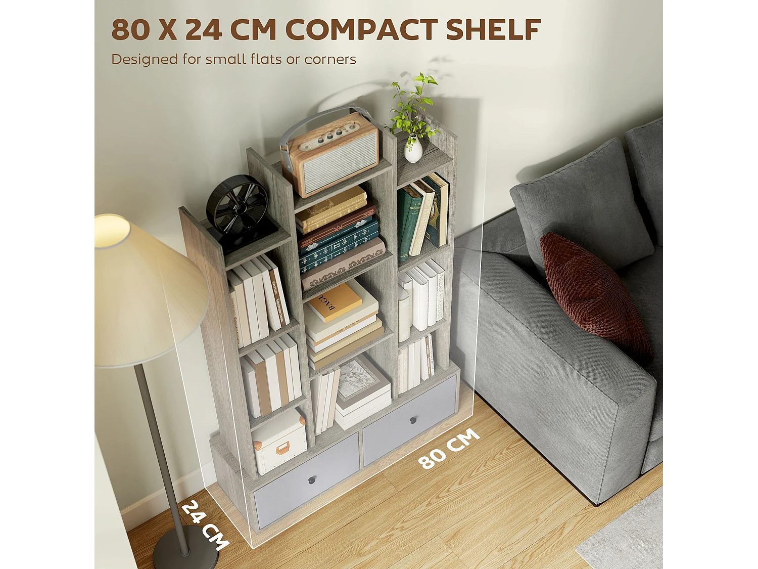 Rive Keba 12 Compartment Graphite Wood Effect Storage Unit with 2 Drawers