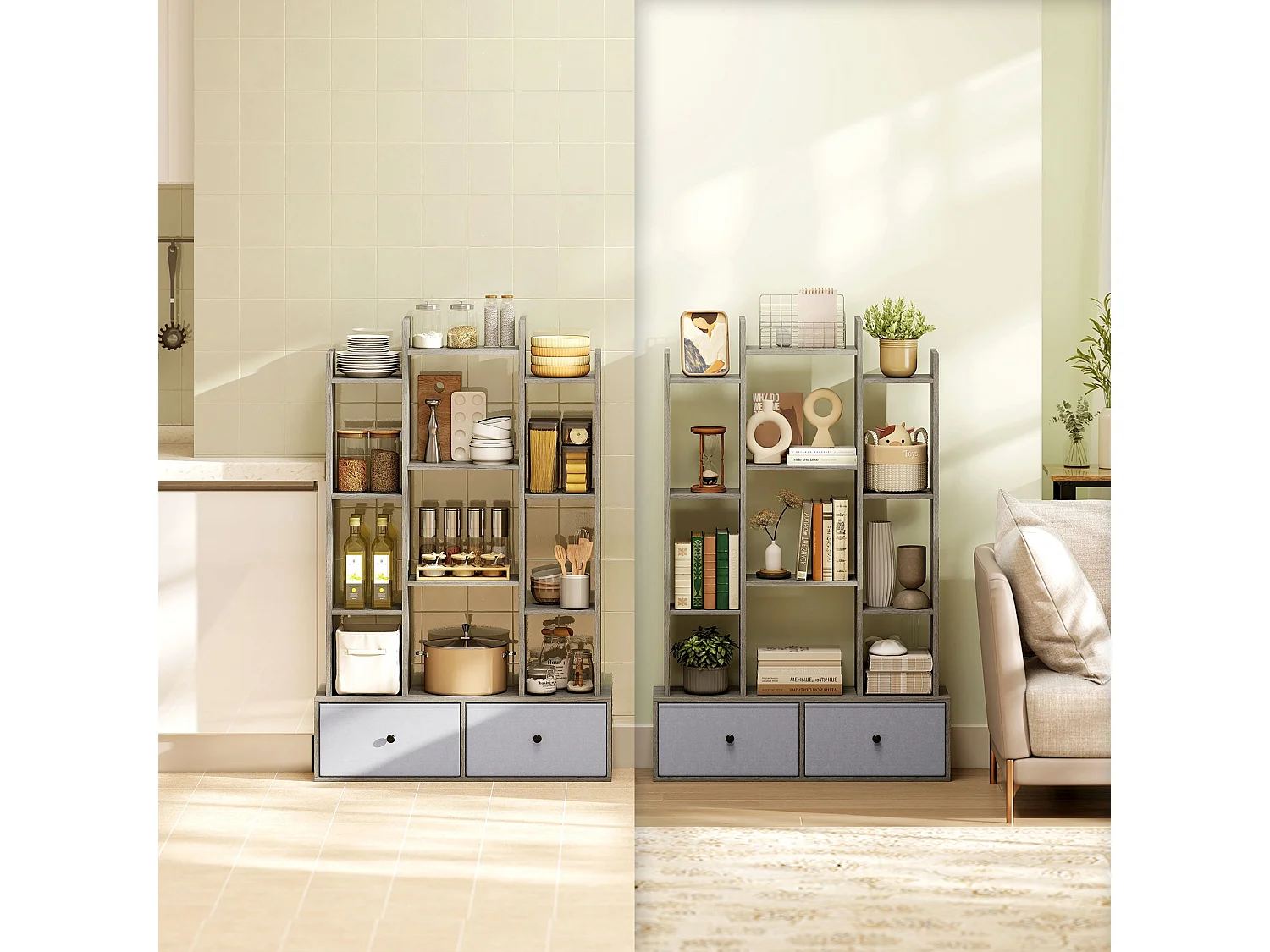 Rive Keba 12 Compartment Graphite Wood Effect Storage Unit with 2 Drawers