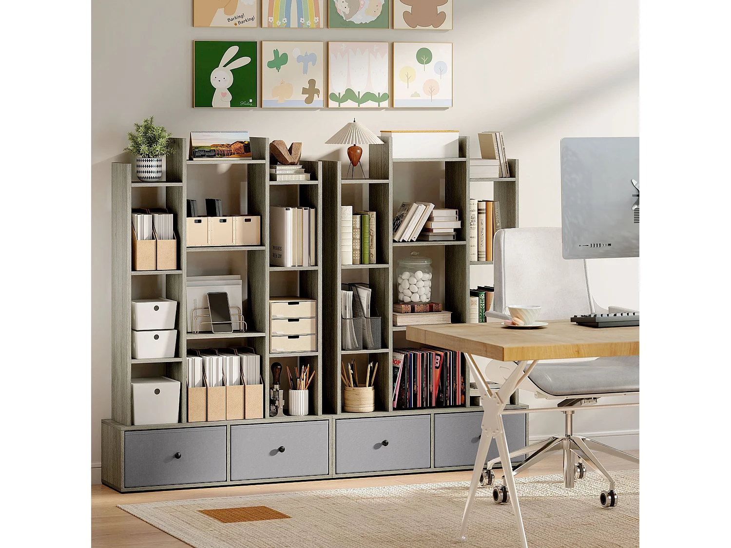 Rive Keba 12 Compartment Graphite Wood Effect Storage Unit with 2 Drawers