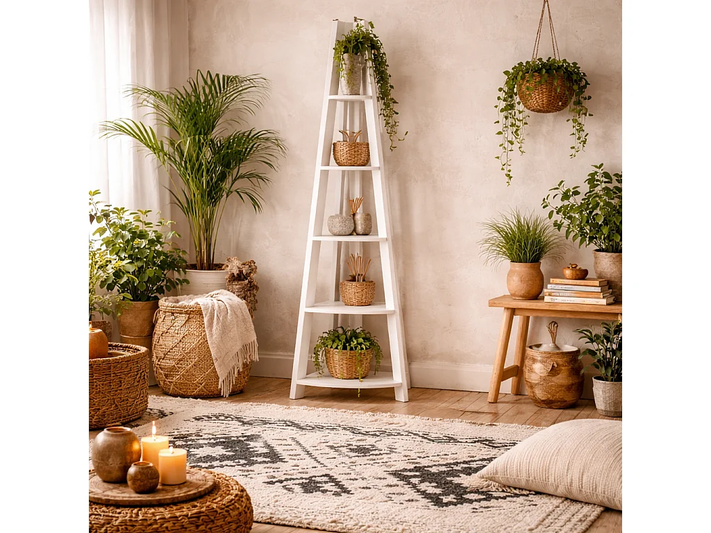 Athy White Wooden Corner Ladder Shelf Unit 5 Shelves