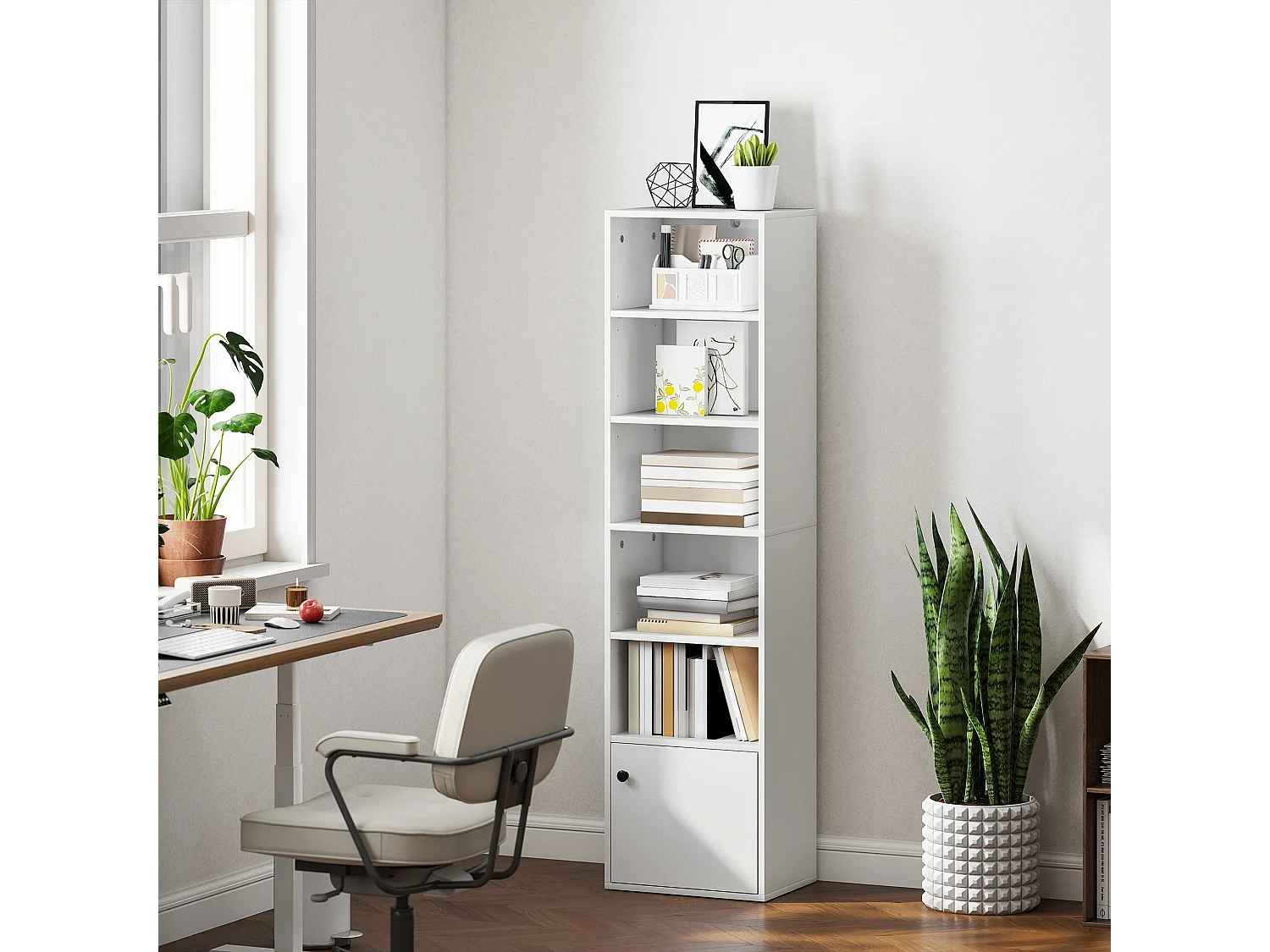 Vari Slim White 6 Tier Tall Bookcase 156cm