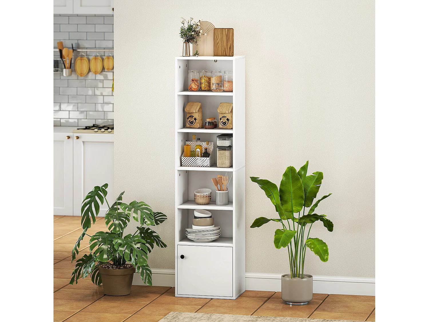 Vari Slim White 6 Tier Tall Bookcase 156cm