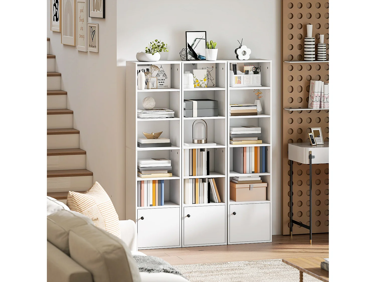 Vari Slim White 6 Tier Tall Bookcase 156cm