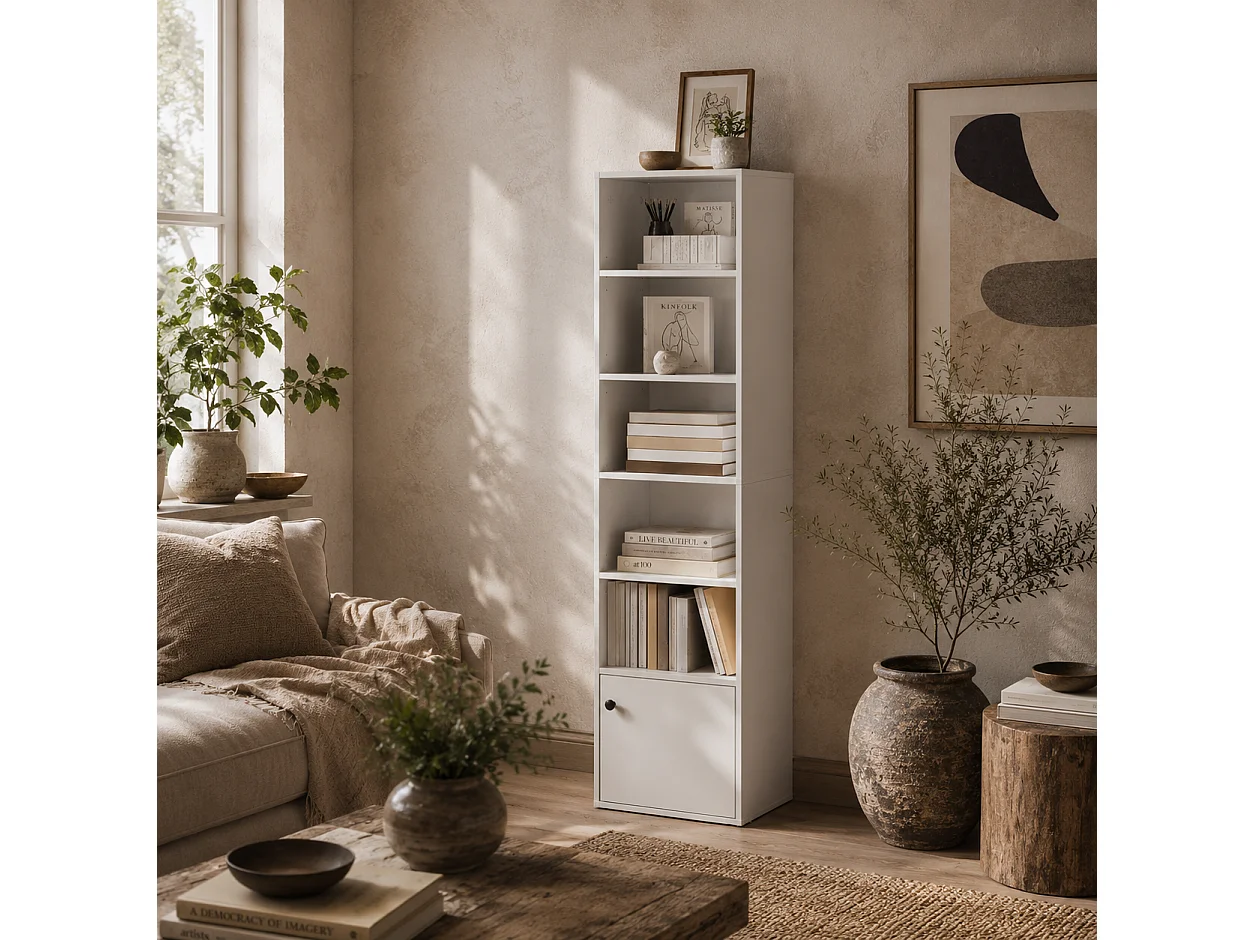 Vari Slim White 6 Tier Tall Bookcase 156cm