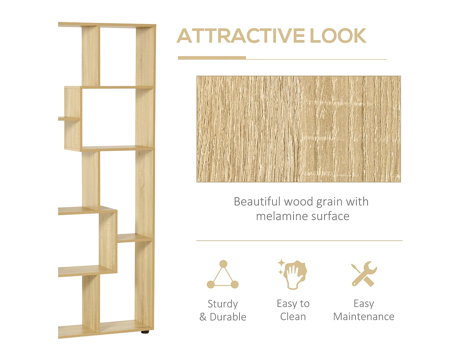 Neviludo Tall 8 Cube Bookcase Natural Wood Finish 70 x 24 x 178cm