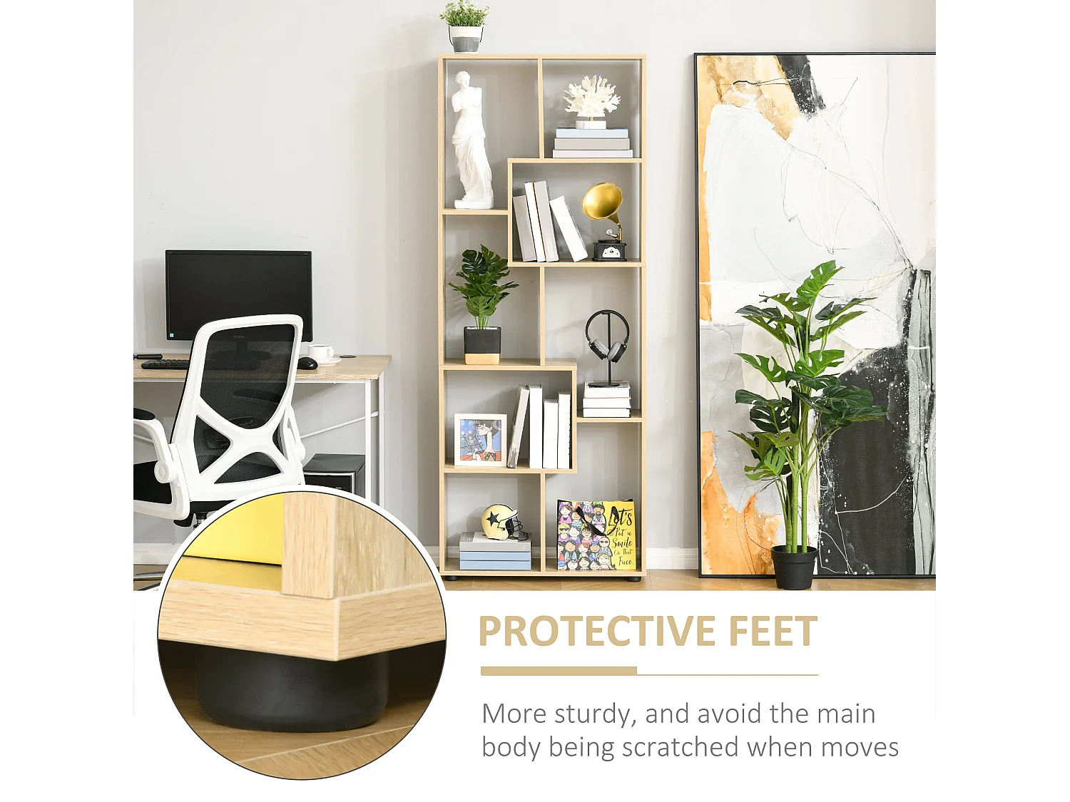Neviludo Tall 8 Cube Bookcase Natural Wood Finish 70 x 24 x 178cm