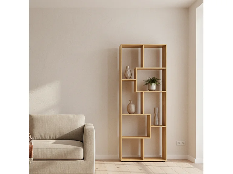 Neviludo Tall 8 Cube Bookcase Natural Wood Finish 70 x 24 x 178cm