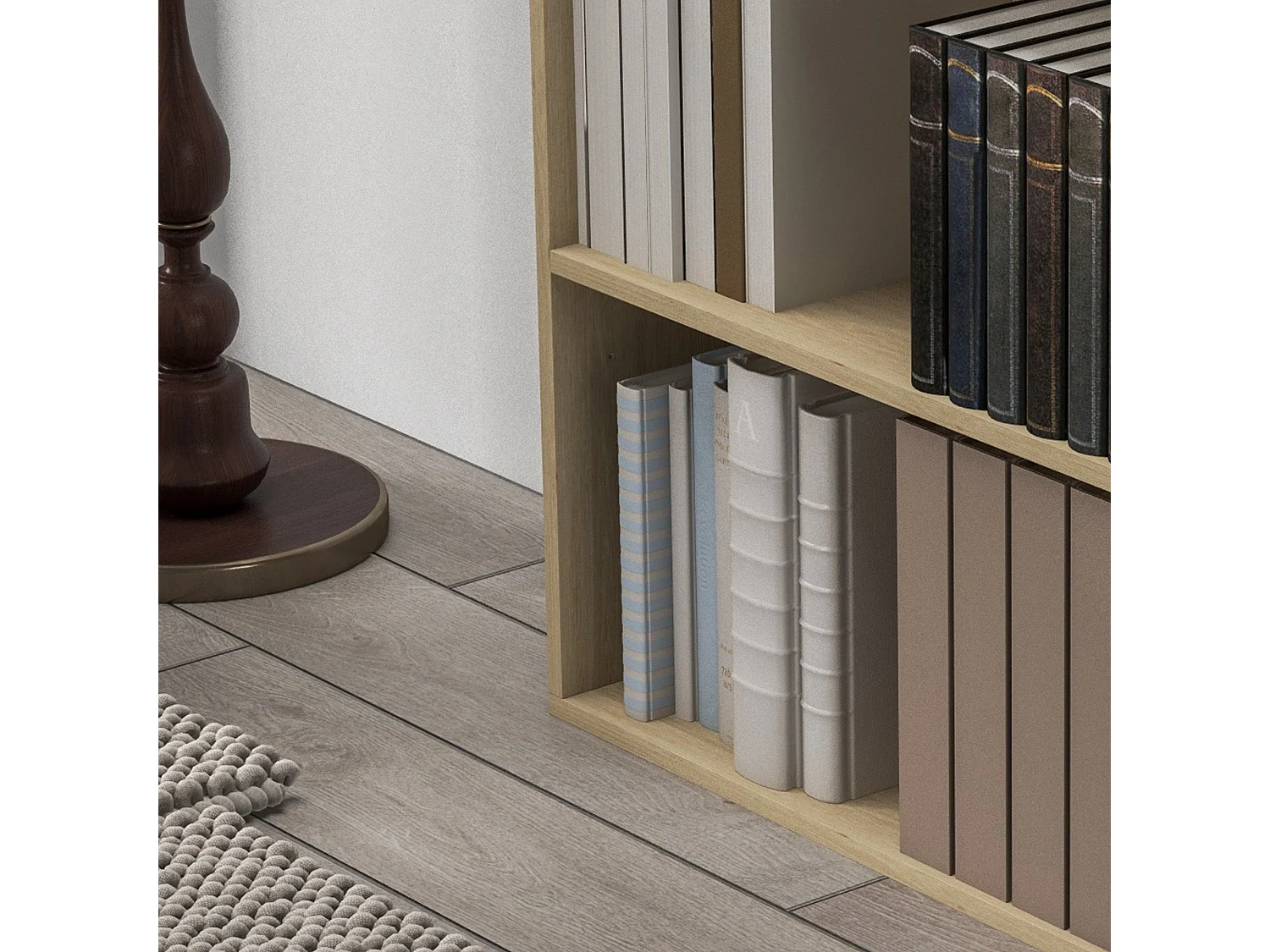 Kesa 2 Tier Low Bookcase Natural Wood Finish Adjustable Shelf