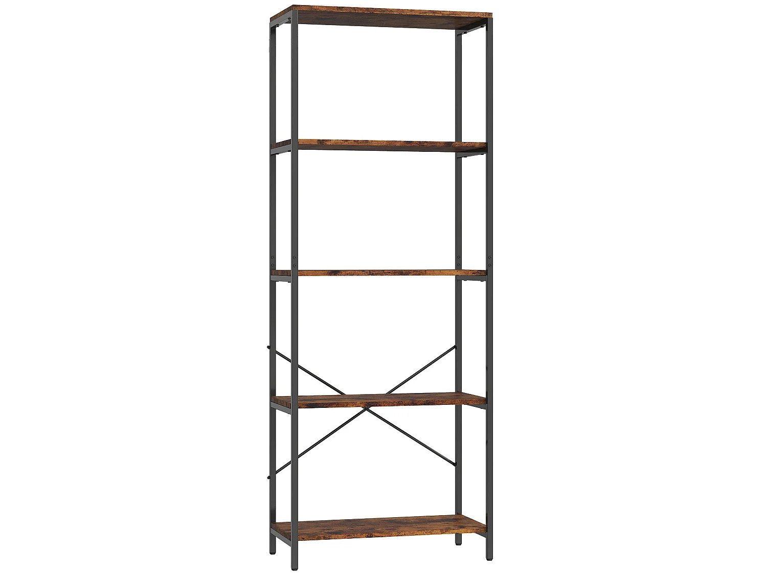 Ravitti 5 Tier Industrial Bookcase Rustic Brown Shelves Black Metal Frame